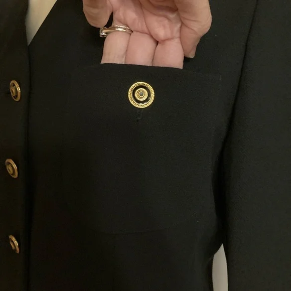 Jones Wear Black Pantsuit with Gold Buttons Mud Century Inspired 80s Powersuit - Picture 6 of 13